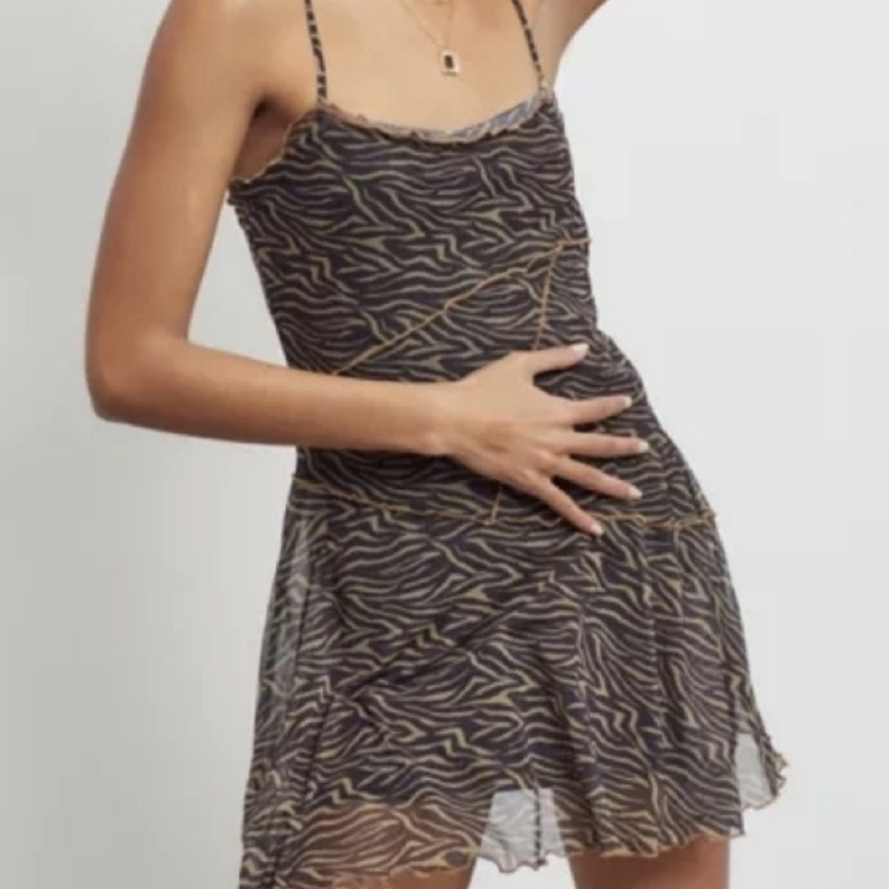Urban Outfitters Moxie Mesh Mini Slip Dress Small Sheer Lined